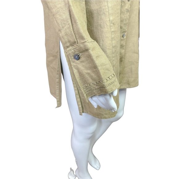 Valerie Stevens Brown Linen Long Sleeve Button Front Tunic Top Size Medium - Picture 5 of 9